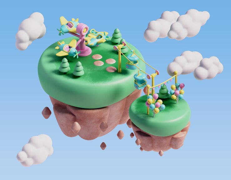 PSD Gratis three dimensional illustration for amusement park scene with floating landscape