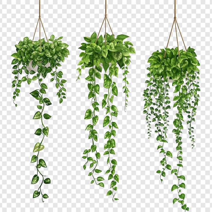 PSD Gratis three hanging plants with lush green foliage