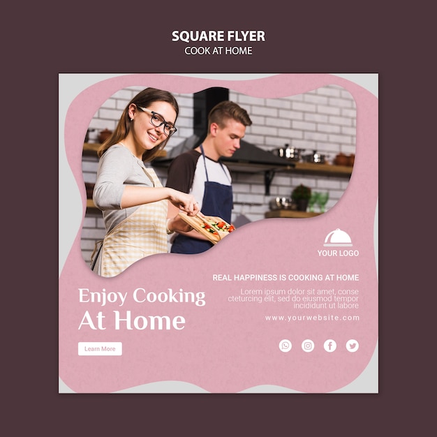 Thuis vierkante flyer-sjabloon koken