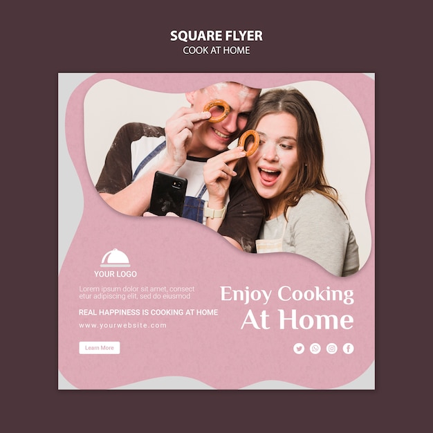 Thuis vierkante flyer-sjabloon koken