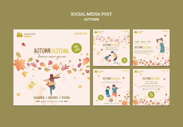 Tiempo de diversión en el festival de otoño para publicación en redes sociales de niños