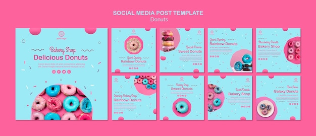 Tienda de donas de panadería publicación en redes sociales