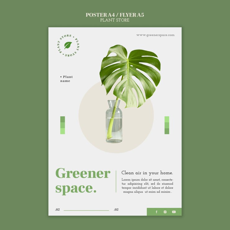 PSD gratuito tienda de plantas con cartel de hoja de monstera.