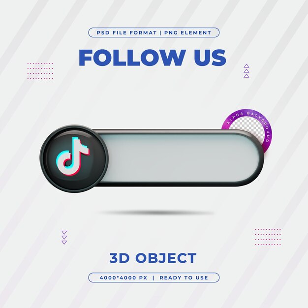 Tiktok nos sigue Banner Elemento Icono aislado Renderizado en 3D
