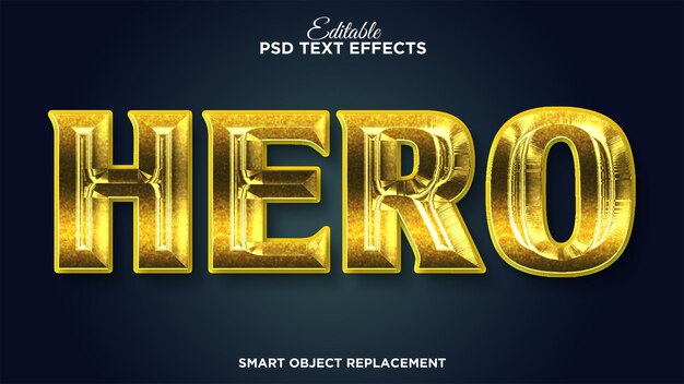 Título de superhéroe dorado. Efecto de texto de joya metálica