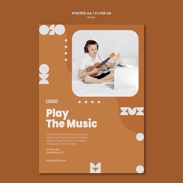 Toca al chico de la música tocando el ukelele póster