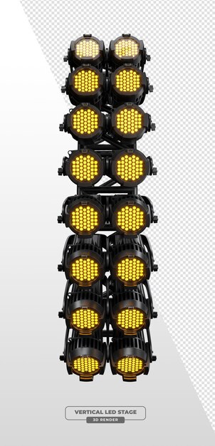 Torre angular de doble columna con reflectores de escenario de LED de color ámbar en renderización 3D
