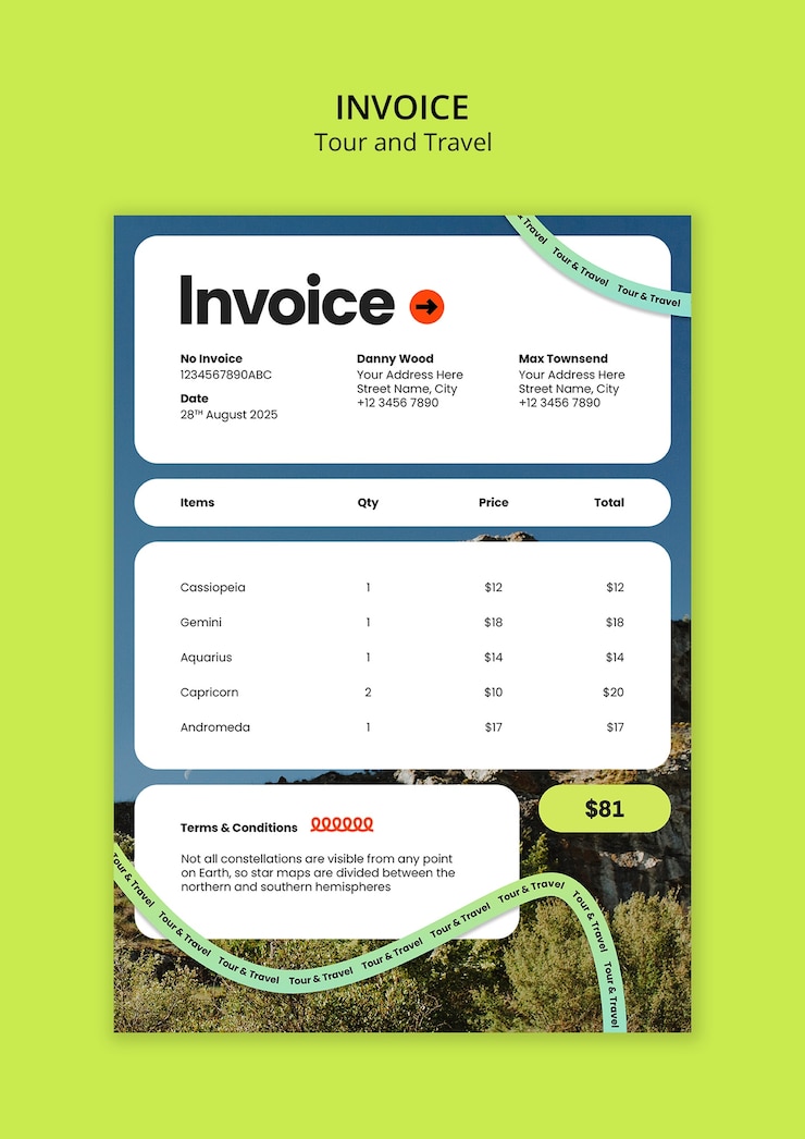 PSD Gratis tour and travel invoice