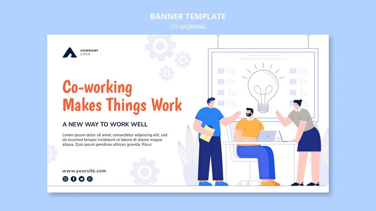 PSD gratuito trabajando juntos banner horizontal