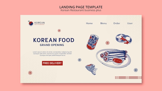 Gratis PSD traditioneel koreaans restaurant bestemmingspagina sjabloon