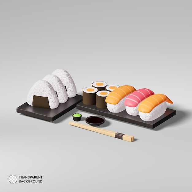 Gratis PSD traditionele japanse sushi pictogram geïsoleerd 3d render illustratie