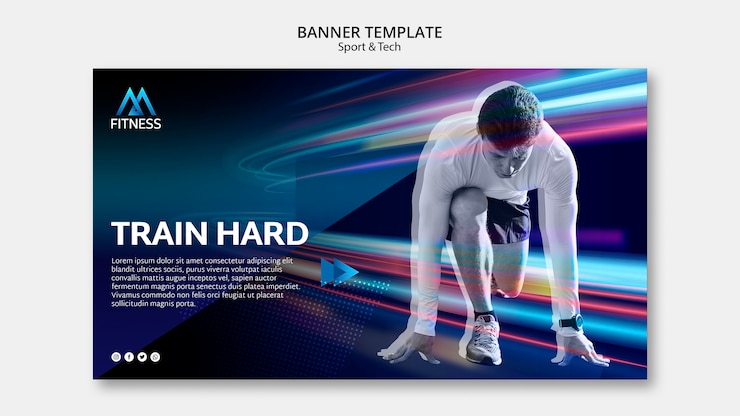 Gratis PSD train hard kleurrijk bannermalplaatje