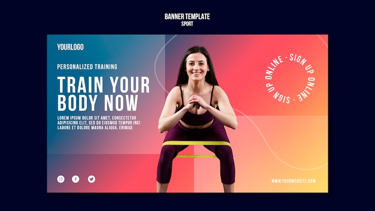 PSD Gratis training with elastic band banner template