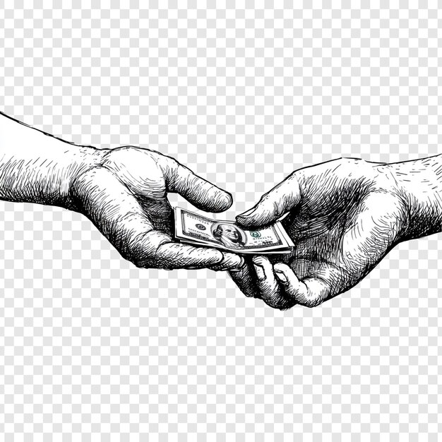 Transacción de mano a mano Un boceto detallado de un intercambio financiero
