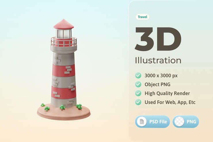 PSD Gratis travel object lighthouse 3d illustration