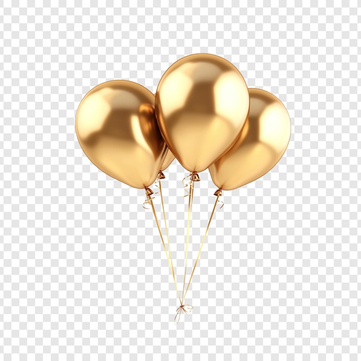 PSD gratuito tre palloncini d'oro che celebrano la gioia e la festa