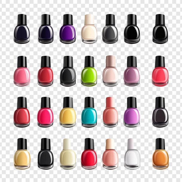 Treinta botellas de esmalte de uñas Colección de diversos tonos para la manicura