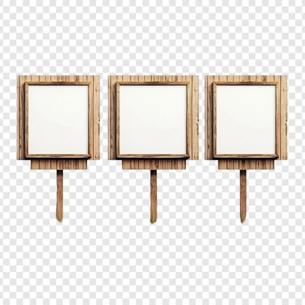 Tres letreros de madera rústicos en blanco perfectos para su mensaje de publicidad o anuncio ideales para diseños rústicos vintage o de granja