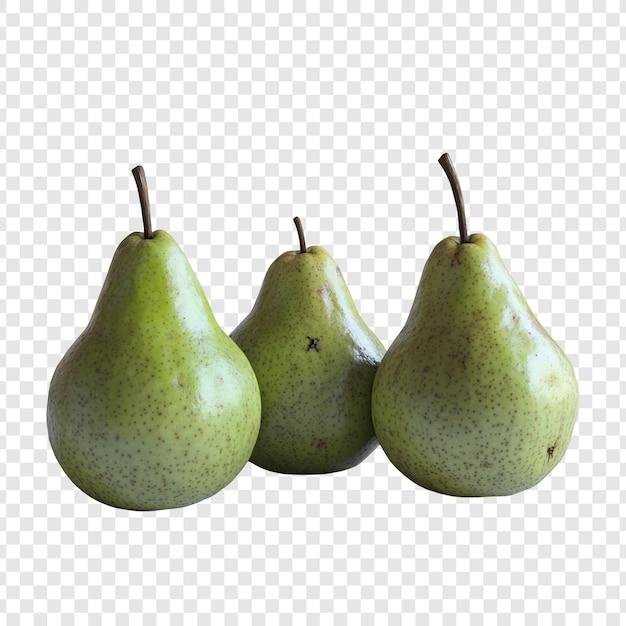 Tres peras verdes sobre un fondo blanco