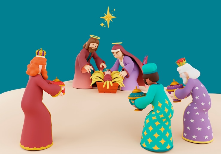 PSD gratuito tres reyes magos que vienen con regalos