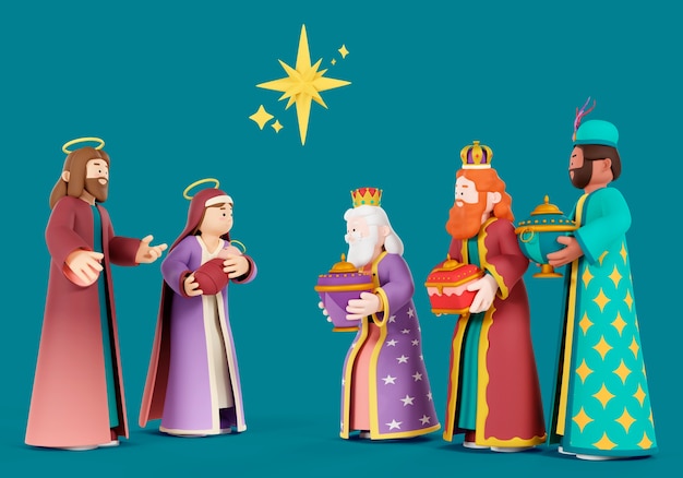 PSD gratuito tres reyes magos con regalos