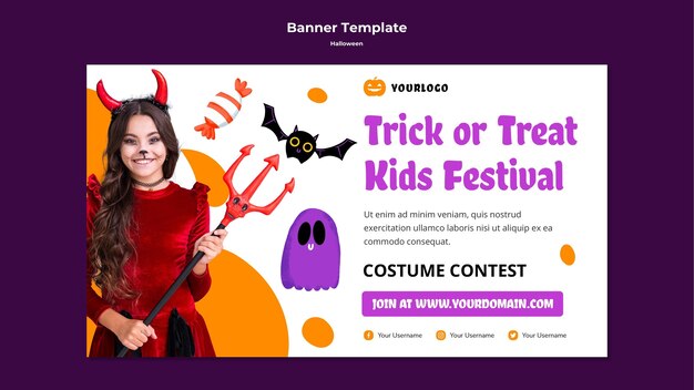 Trick or treat kids festival banner sjabloon