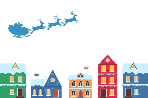 Trineo de santa claus sobre la ilustración de la ciudad