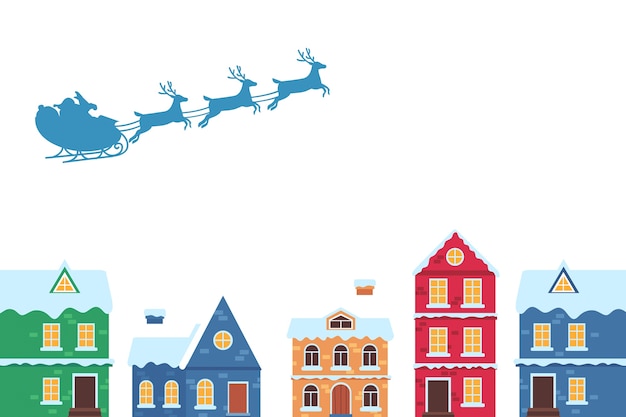 Trineo de santa claus sobre la ilustración de la ciudad