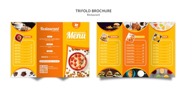 Tripfold plantilla de folleto de restaurante en línea