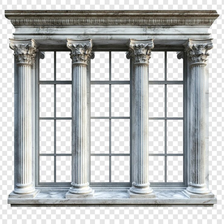 PSD gratuito tripla finestra classica con colonne di marmo e architrave
