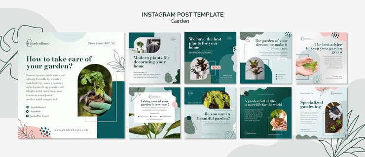 Gratis PSD tuinaanplant en tuinwerk instagram posts collectie