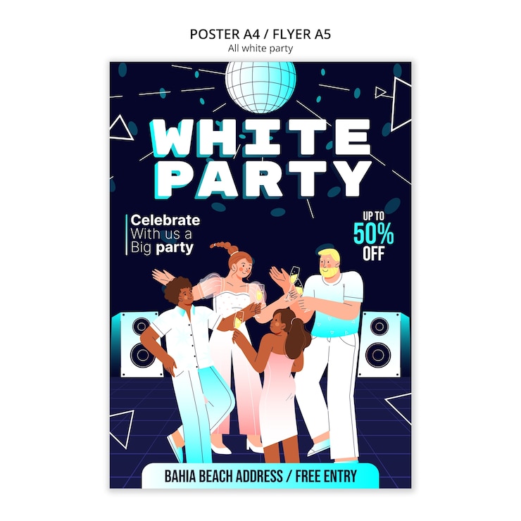 PSD gratuito tutto il design del modello di festa bianca