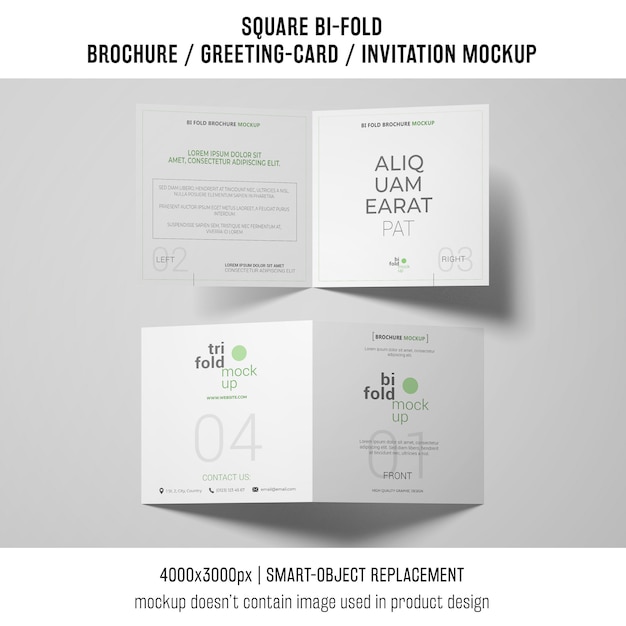 Gratis PSD twee vierkante bi-fold brochure- of wenskaartmodellen