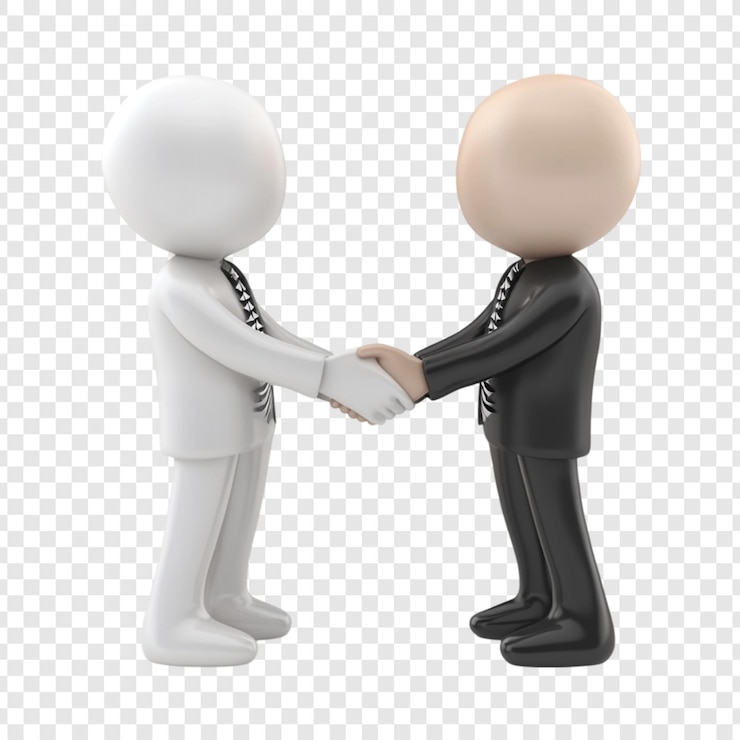 PSD Gratis two 3d figures shaking hands a business deal partnership agreement