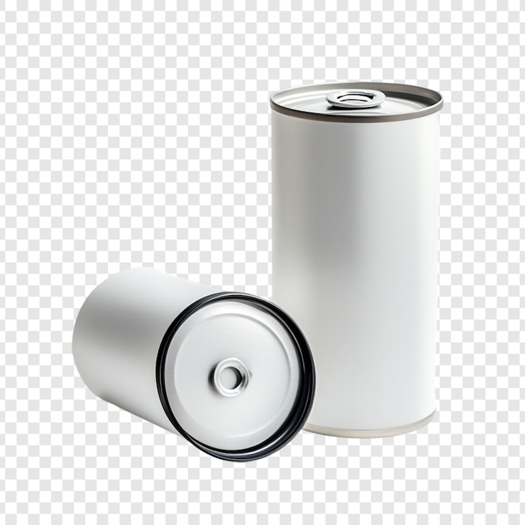PSD Gratis two white metal cans mockup on transparent background