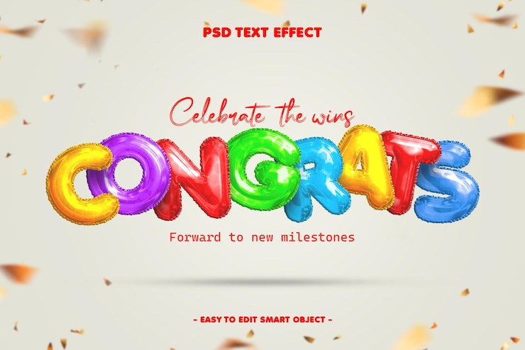 PSD Gratis ucapan selamat atas kesuksesan banner media sosial dengan efek teks yang bisa diedit