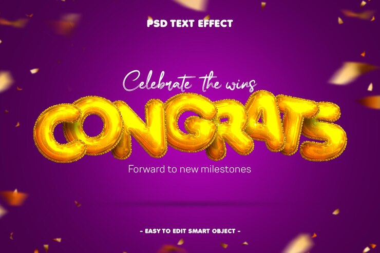 PSD Gratis ucapan selamat atas kesuksesan banner media sosial dengan efek teks yang bisa diedit