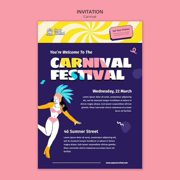 Gratis PSD uitnodiging voor entertainment voor carnaval