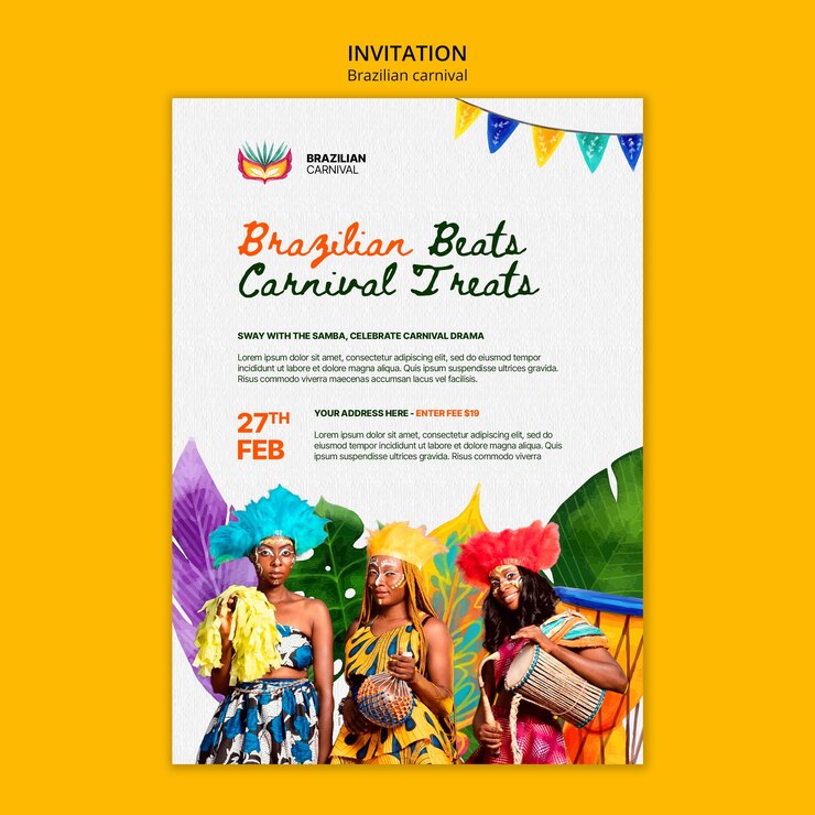 Gratis PSD uitnodiging voor het braziliaanse carnaval