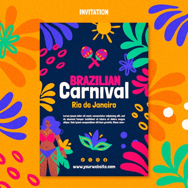 Gratis PSD uitnodiging voor het braziliaanse carnaval