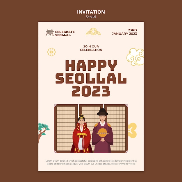 Gratis PSD uitnodiging voor koreaanse nieuwjaarsviering