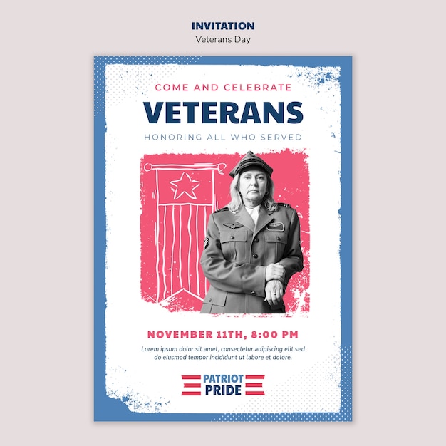 Gratis PSD uitnodigingssjabloon voor de viering van de amerikaanse veteranendag