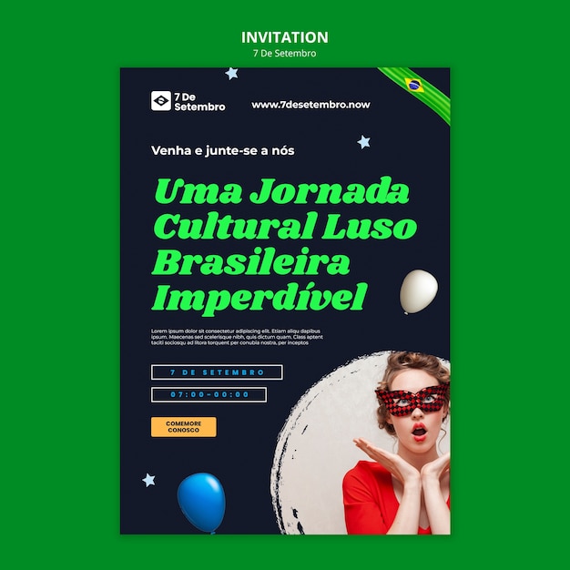 Gratis PSD uitnodigingssjabloon voor de viering van de onafhankelijkheidsdag van brazilië