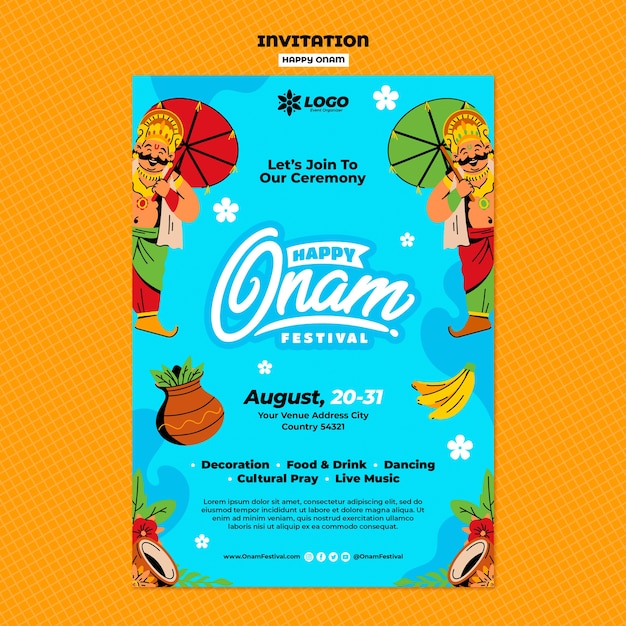 Gratis PSD uitnodigingssjabloon voor de viering van het onam-festival