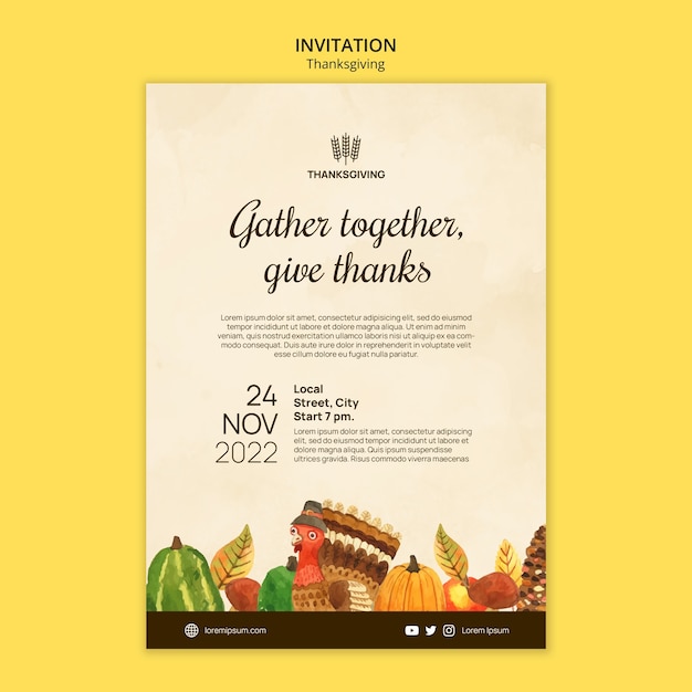 Gratis PSD uitnodigingssjabloon voor thanksgiving-viering
