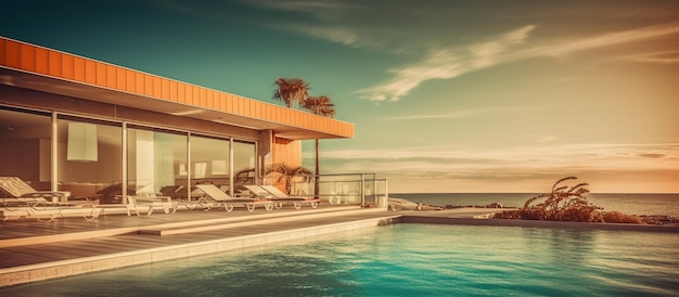 Uitzicht op zee luxe modern strandhuis generatieve ai