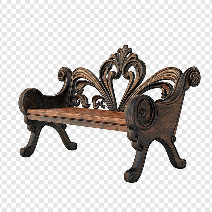 PSD gratuito un banco di legno ornato un capolavoro di intagliatura intricata