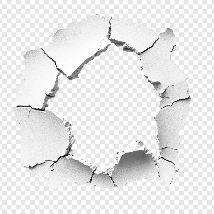 PSD gratuito un buco nel muro una crepa circolare nel gesso bianco