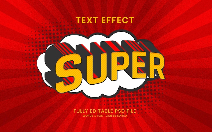 PSD gratuito un effetto super testo rosso e giallo con uno sfondo rosso