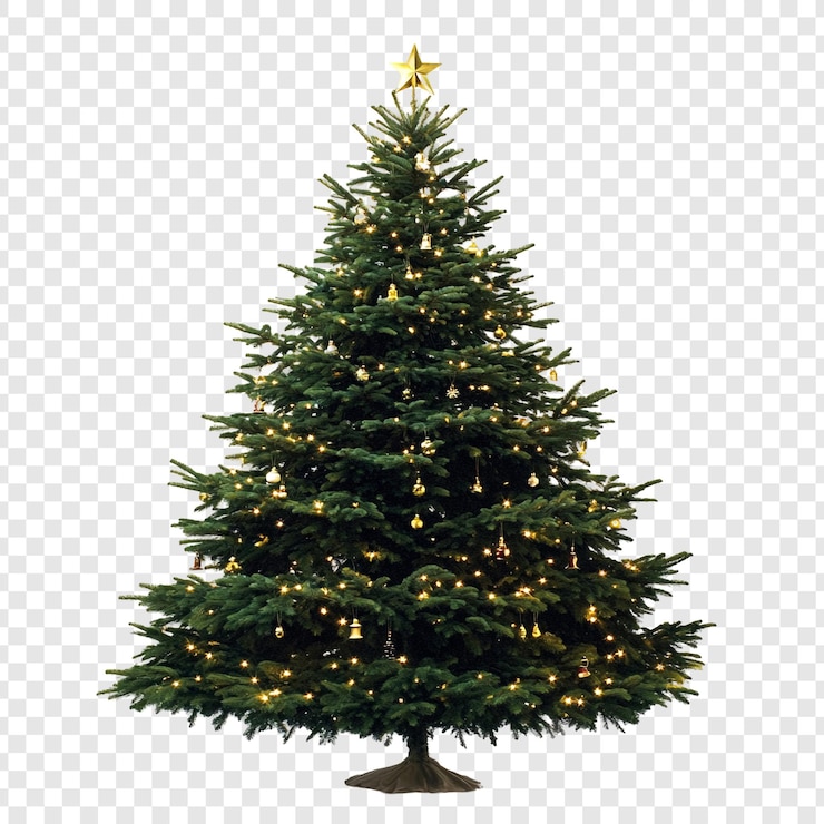 PSD gratuito un maestoso albero di natale decorato con luci e ornamenti festivi
